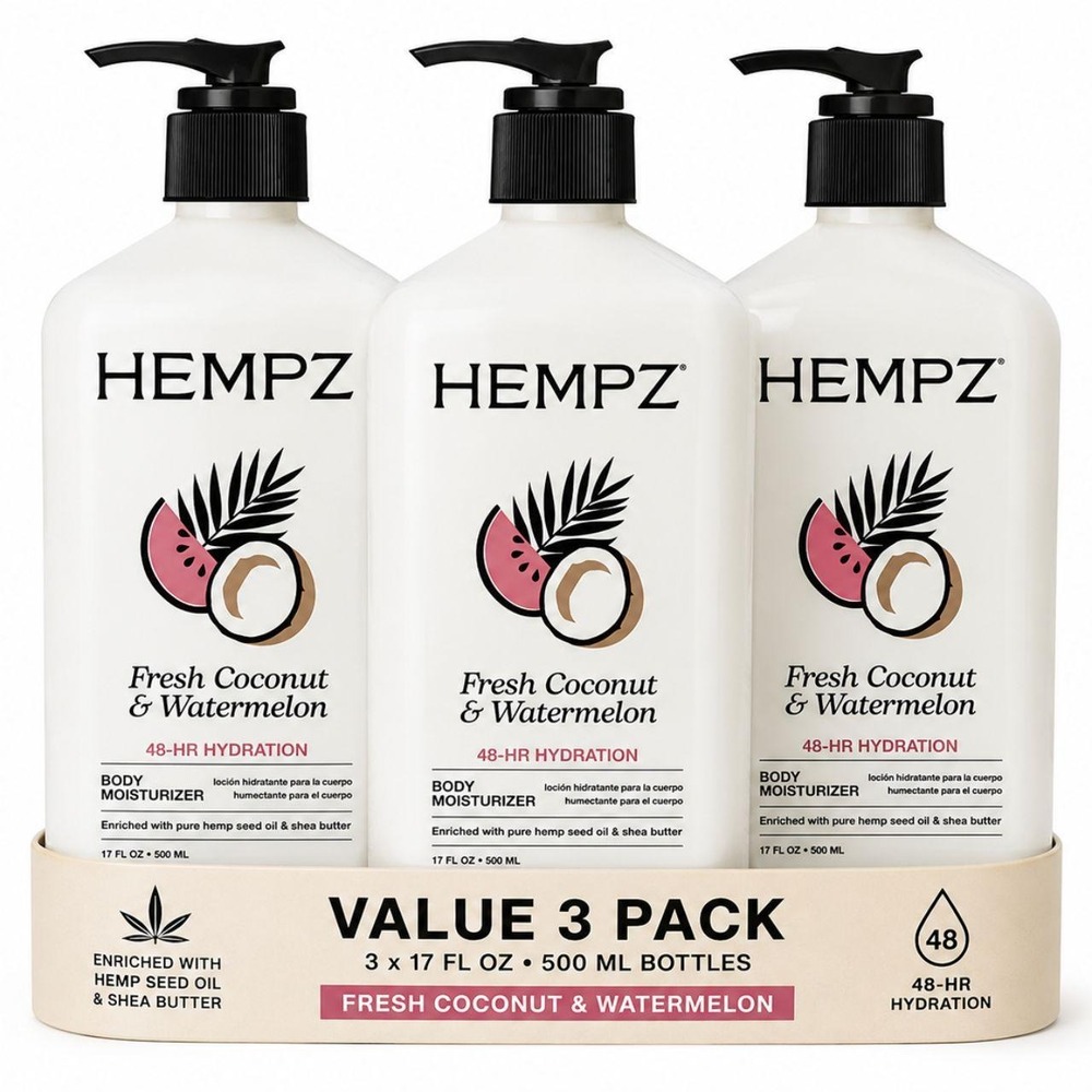 Hempz Fresh Coconut & Watermelon Daily Moisturizing Body Lotion Bundle–3 Bottles
